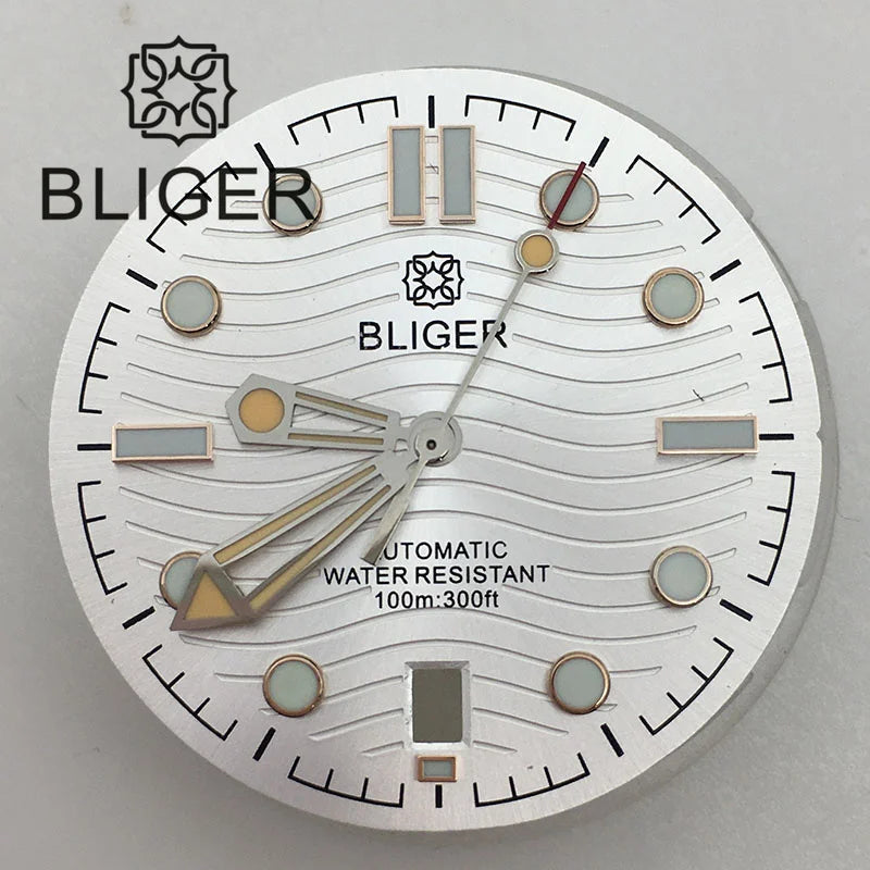 31mm seamaster Wave Watch Dial Hand Set 6 O'clock Date Window Black White Blue Green Fit NH35 Movement Luminus