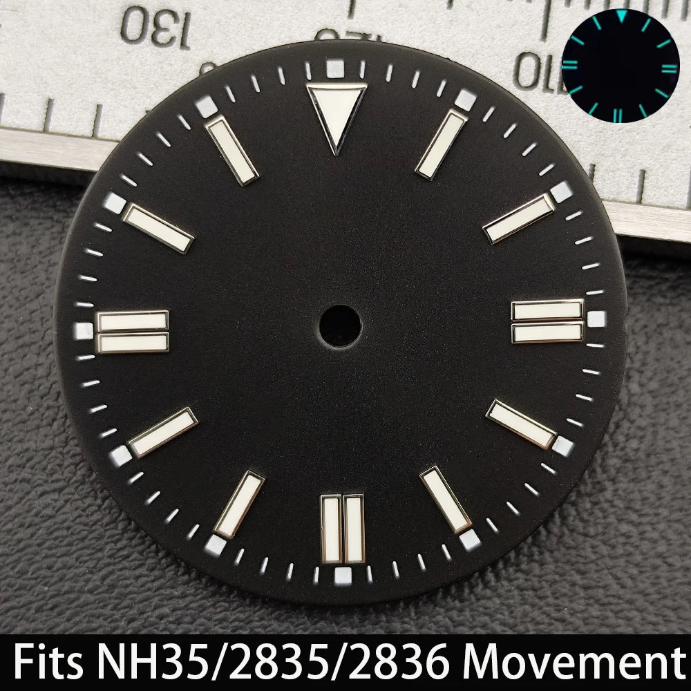 28.5mm Dial single/no calendar watch blue-green/green luminous dial hands fit for N H35/E2815/E2836 movement watch accessories