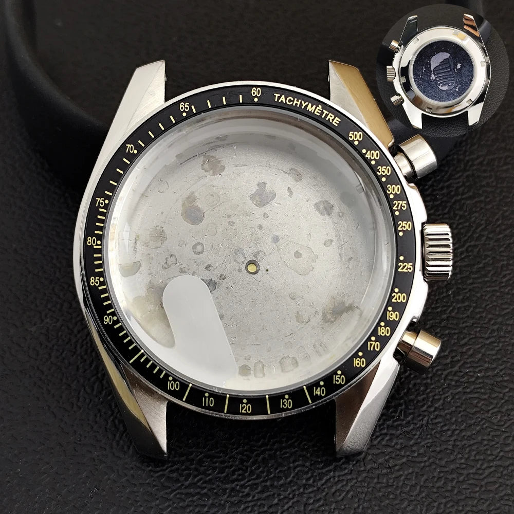 40mm Speedmaster Watch Case Stainless Steel For VK63 VK64 Chronograph Quartz Movement Mineral Moon Foorprint Sterile Caseback