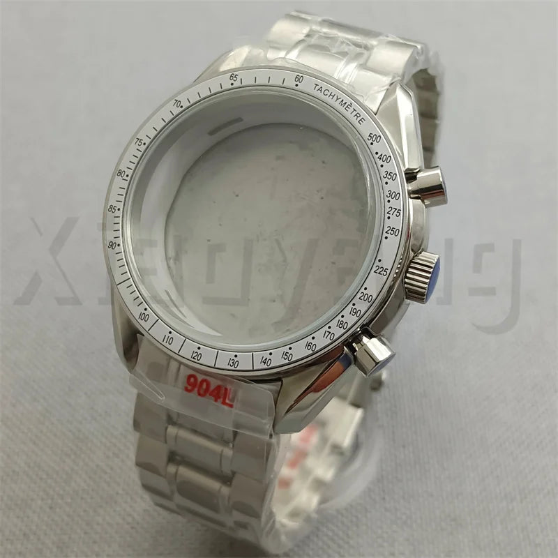 Speed Master Case 40mm VK63 Silver Watch Case Blue Green Black Silver Insert With Coated Glass For VK63 Quartz Chronograph Movement Steel Bracelet