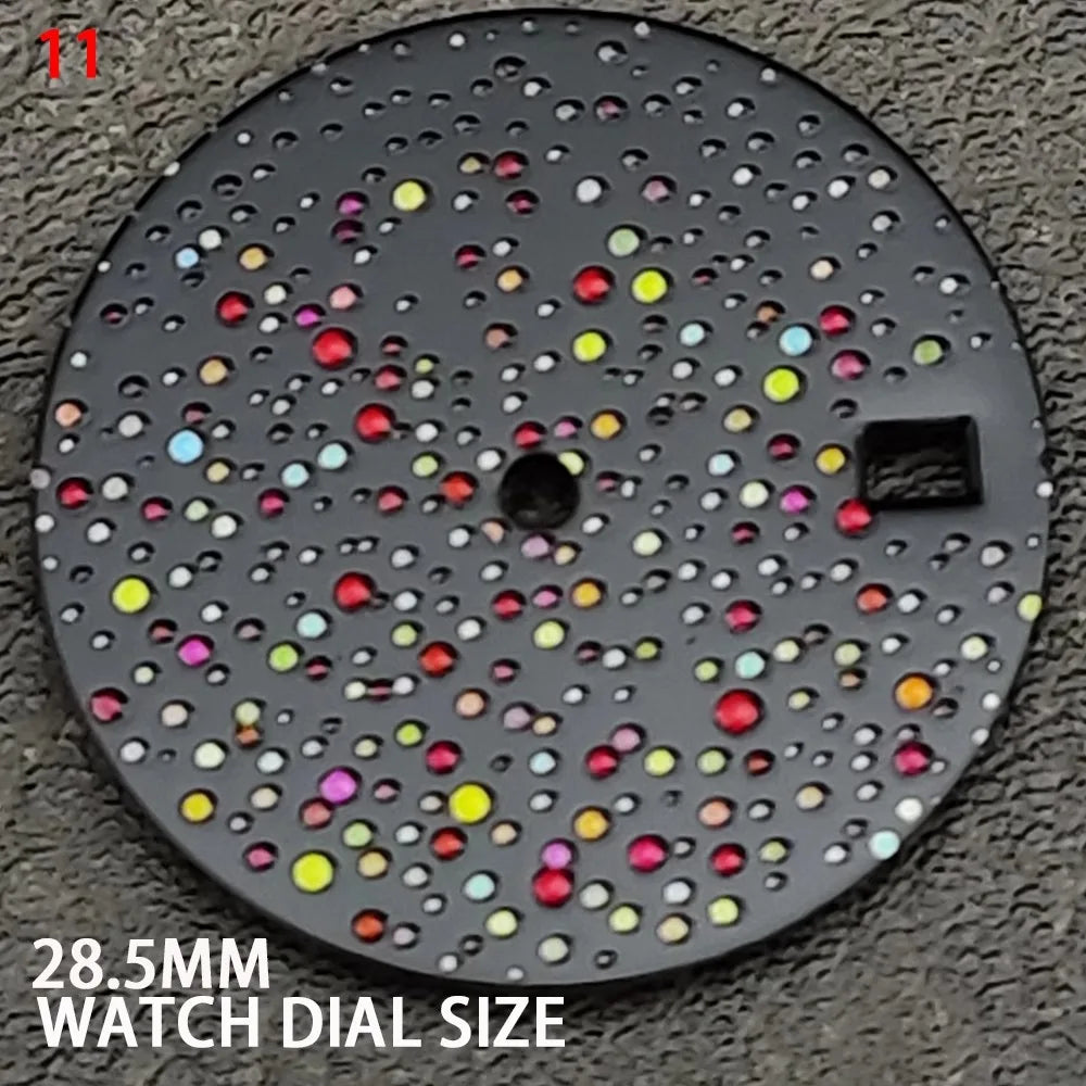 NH35 Dial 28.5mm Watch Faces with Single Calendar Date Starry Sky Gemstone Surface Modification Accessories for NH35 Movement