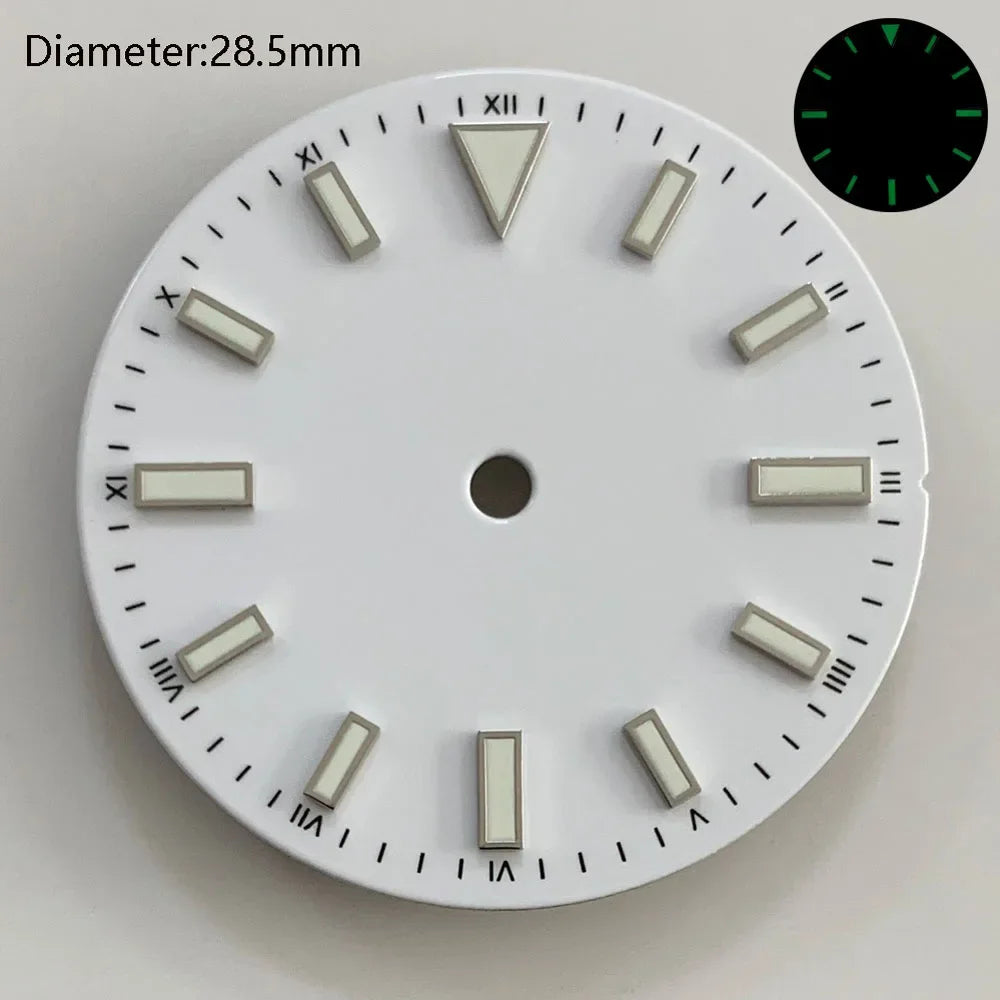 28.5mm NH35 double bar watch dial luminous grass green red dark blue yellow dial for NH35 automatic movement watch accessories can customize logo