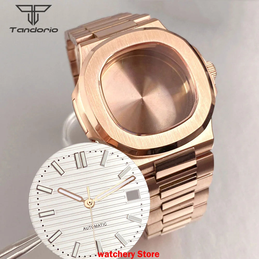 40mm Rose Gold Watch Case Bracelet Fit NH35 NH36 Automatic Movement Watch Parts For Nautilus Style Stainless Steel Bracelet