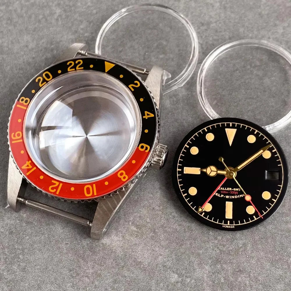 38mm Diver Watch Case GMT Case Stainless Steel Brushed 200M Fit NH34 GMT NH35 Domed Sapphire Glass Alloy Insert 120 Click Bezel