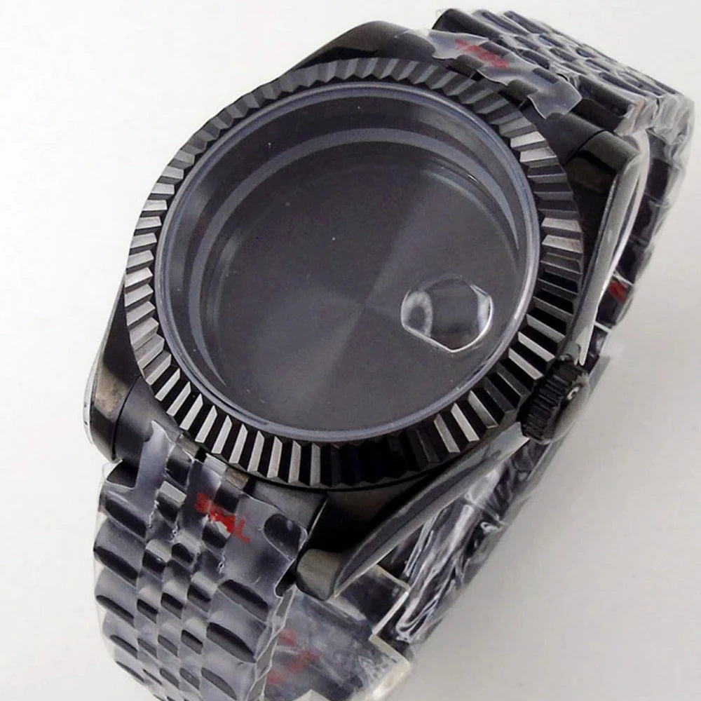 Silver / Black Fluted Watch case Luxury 36mm/39mm Sapphire watch case Two Tone case 10BARS fit NH35 NH36 NH34 ETA2824 2836 Miyota8215 PT5000 DG2813 3804 movement