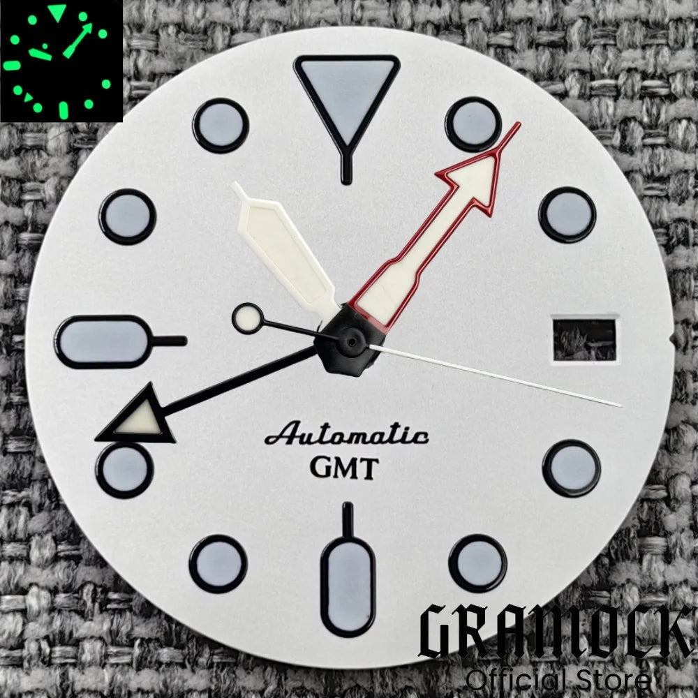 29mm Blue Red Black Orange GMT NH34 White Glossy Dial With Hands C3 Lume Fit NH34 Mechanical Watch Modified Accessories