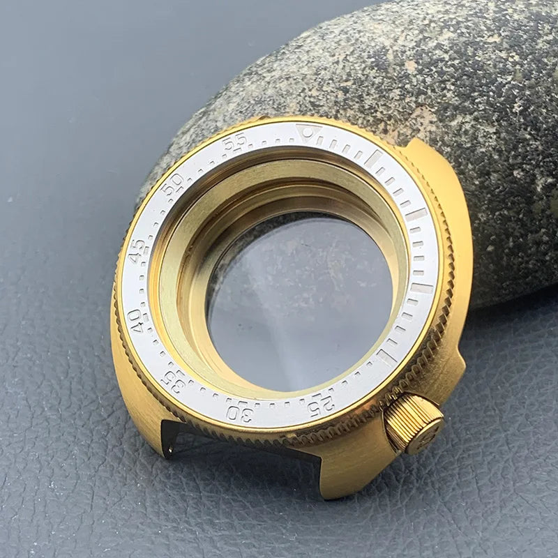 PVD Gold Turtle Abalone Watch Case 6105 6309 Crown at 4.1 Fit NH35 NH36 Movement 200m Waterproof Resistance Diving Men's Watch Case