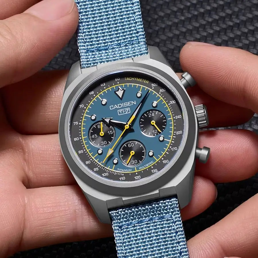 40mm CADISEN Titanium TI-7 MULTISYNC Chronograph VK63 AR Sapphire Luxury Quartz Watch For Man