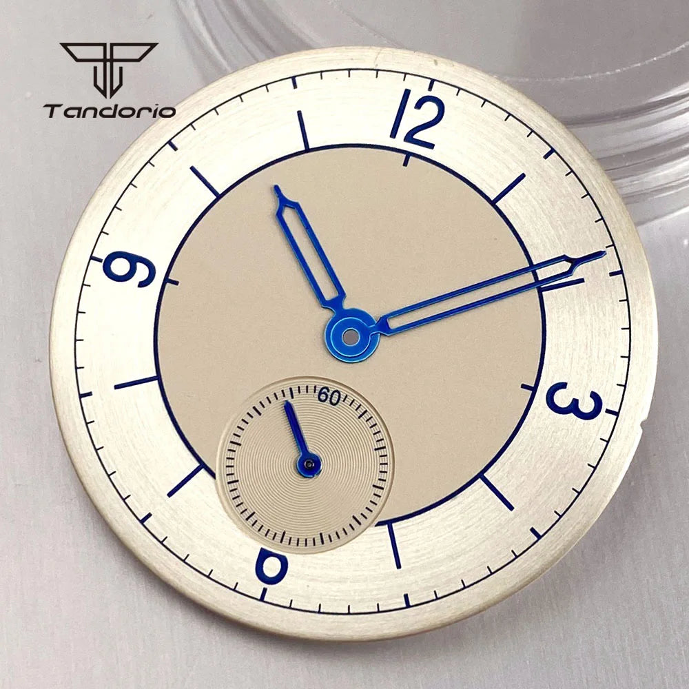 31mm dial set for ST1701 Dial+Blue Hands Set Sterile Retro watch Face 6 o'clock Sub Second Silver/Beige