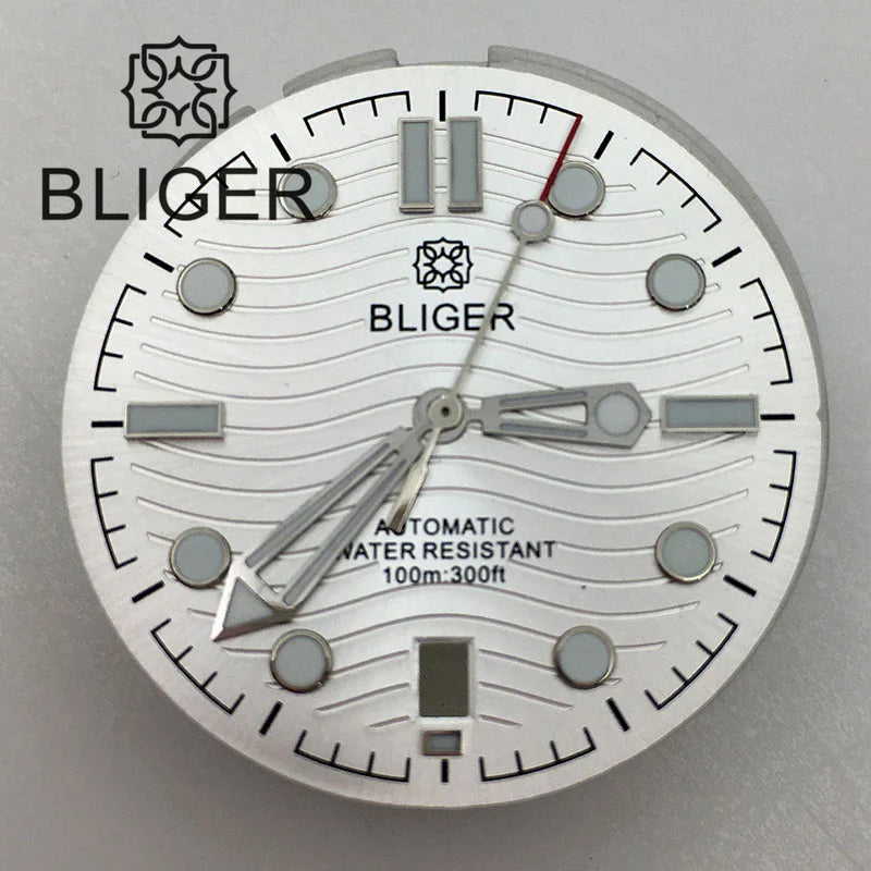 31mm seamaster Wave Watch Dial Hand Set 6 O'clock Date Window Black White Blue Green Fit NH35 Movement Luminus