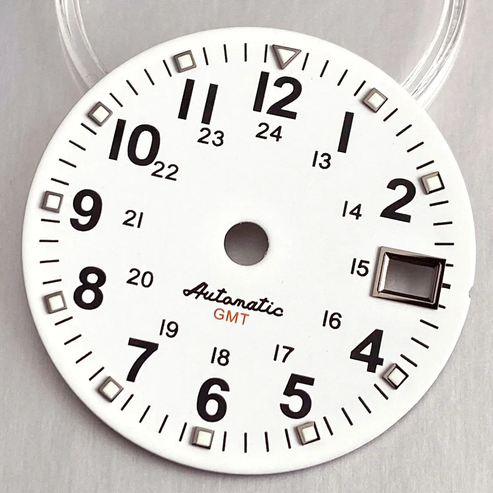 NH34 GMT Dial 29mm Mod black/white Watch Dial Face fit NH34 Automatic Movement Men Watches Part Accessories Arabic numerals