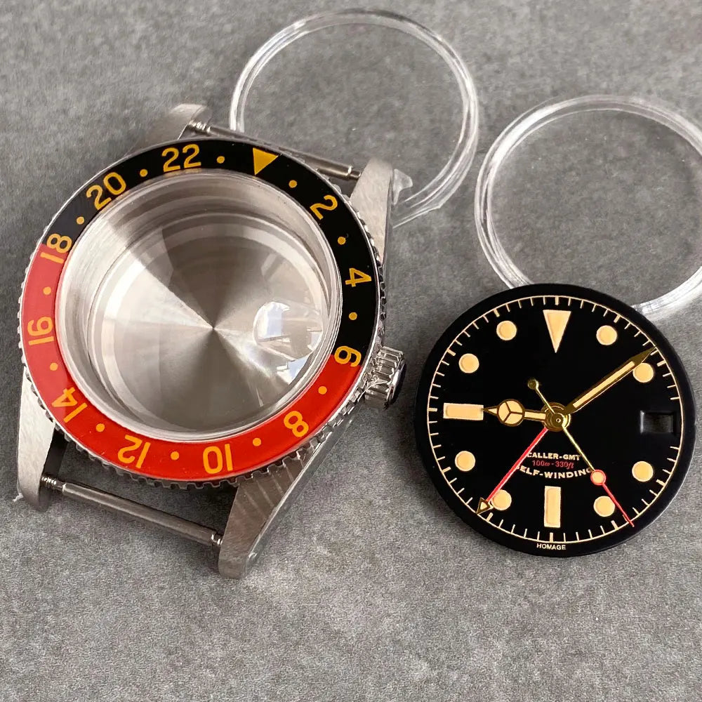 38mm Diver Watch Case GMT Case Stainless Steel Brushed 200M Fit NH34 GMT NH35 Domed Sapphire Glass Alloy Insert 120 Click Bezel