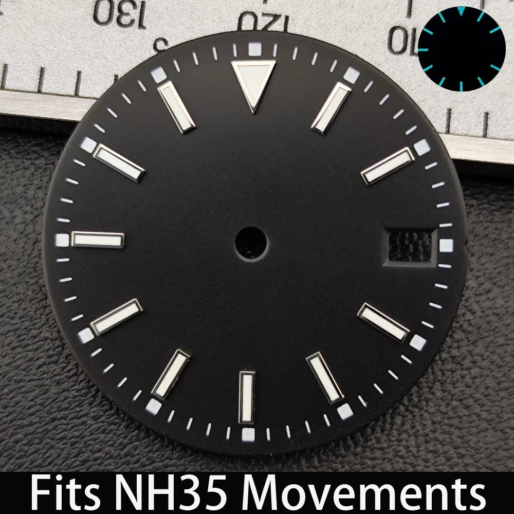 28.5mm Dial single/no calendar watch blue-green/green luminous dial hands fit for N H35/E2815/E2836 movement watch accessories