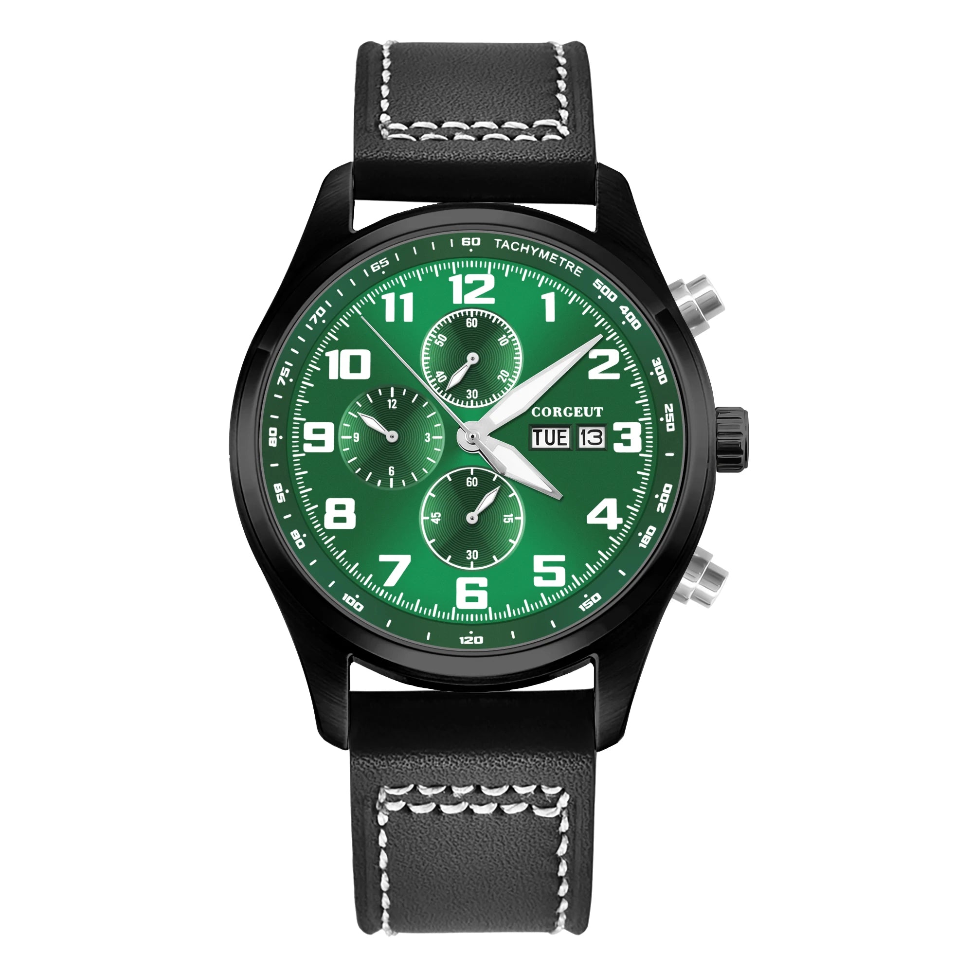 Corgeut 9003 Chronograph Watch 41mm Date Month MIYOTA OS00 Quartz Sapphire 3ATM