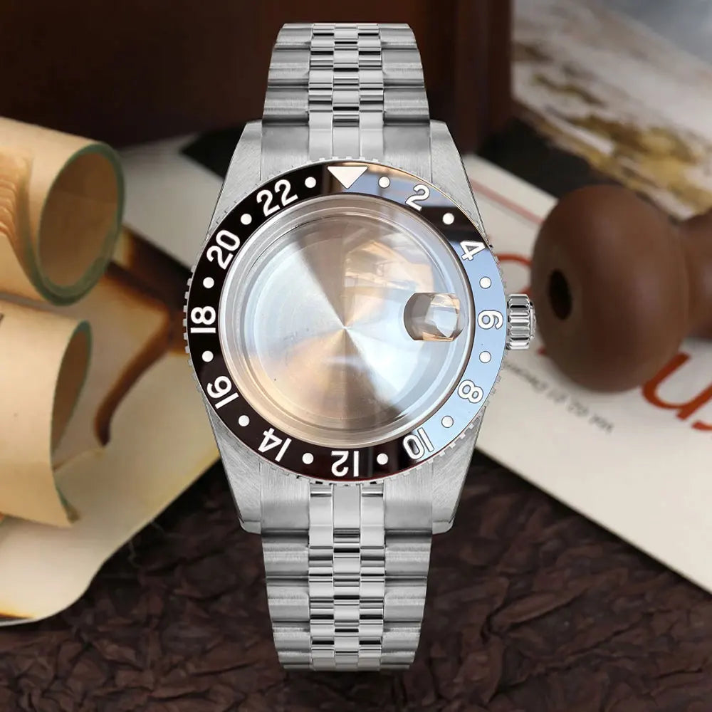 38mm Diver Watch Case GMT Case Stainless Steel Brushed 200M Fit NH34 GMT NH35 Domed Sapphire Glass Alloy Insert 120 Click Bezel