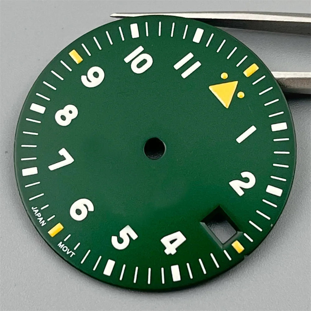 Watch Dial 29mm Pilot Style Black Green White Dial C3 Green Luminous Fit NH35 NH36 ETA2824 2836 PT5000 MIYOTA DG Movement