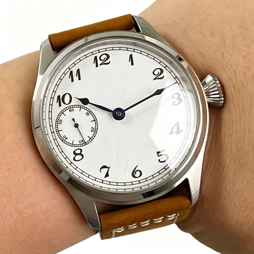 Sterile 42mm Vintage Pilot Watch sub second Asia 6497 Hand-Wind ST3600 Sapphire 5bar