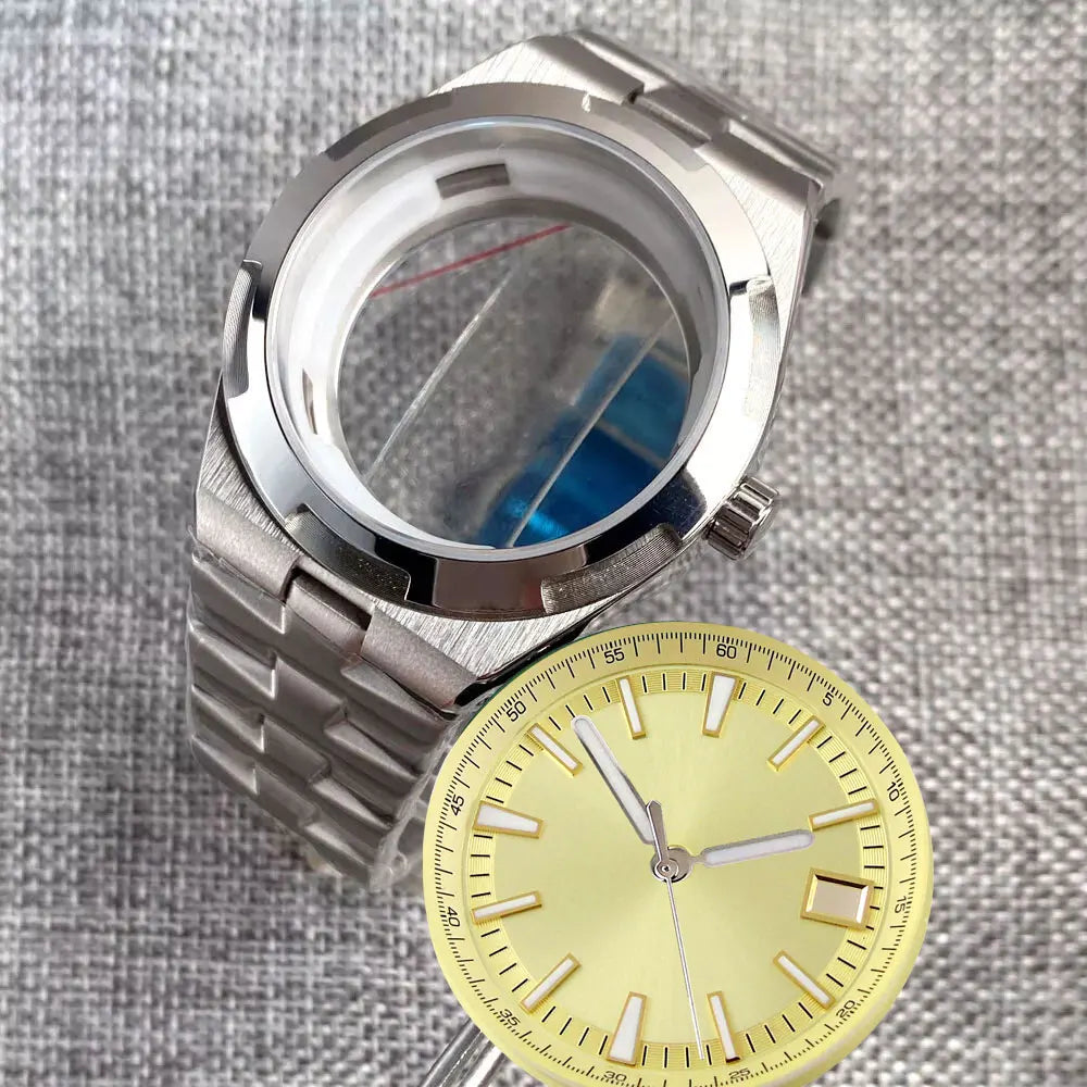 41mm Overseas Watch case NH34 NH35 NH36 NH70 NH72 Movement 33MM Dial Lume Hand Watch Part Mod Brush Finish Bracelet