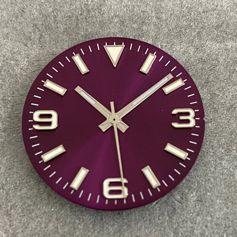 28.5mm Watch Dial + Hands Green Luminous Sun Pattern Modified 369 Nail Dial Watch Faces Accessory Fit NH35/NH36/4R/7S Movement