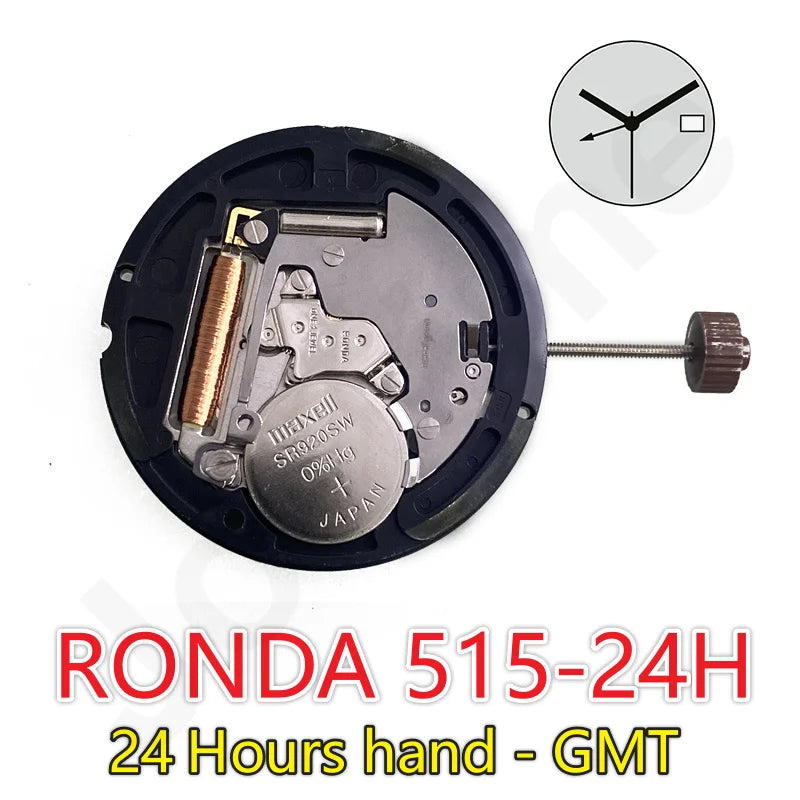 Swiss Ronda 515 GMT Movement Quartz Multifunction 24 Hours Hand - Gmt Date 3 Hands