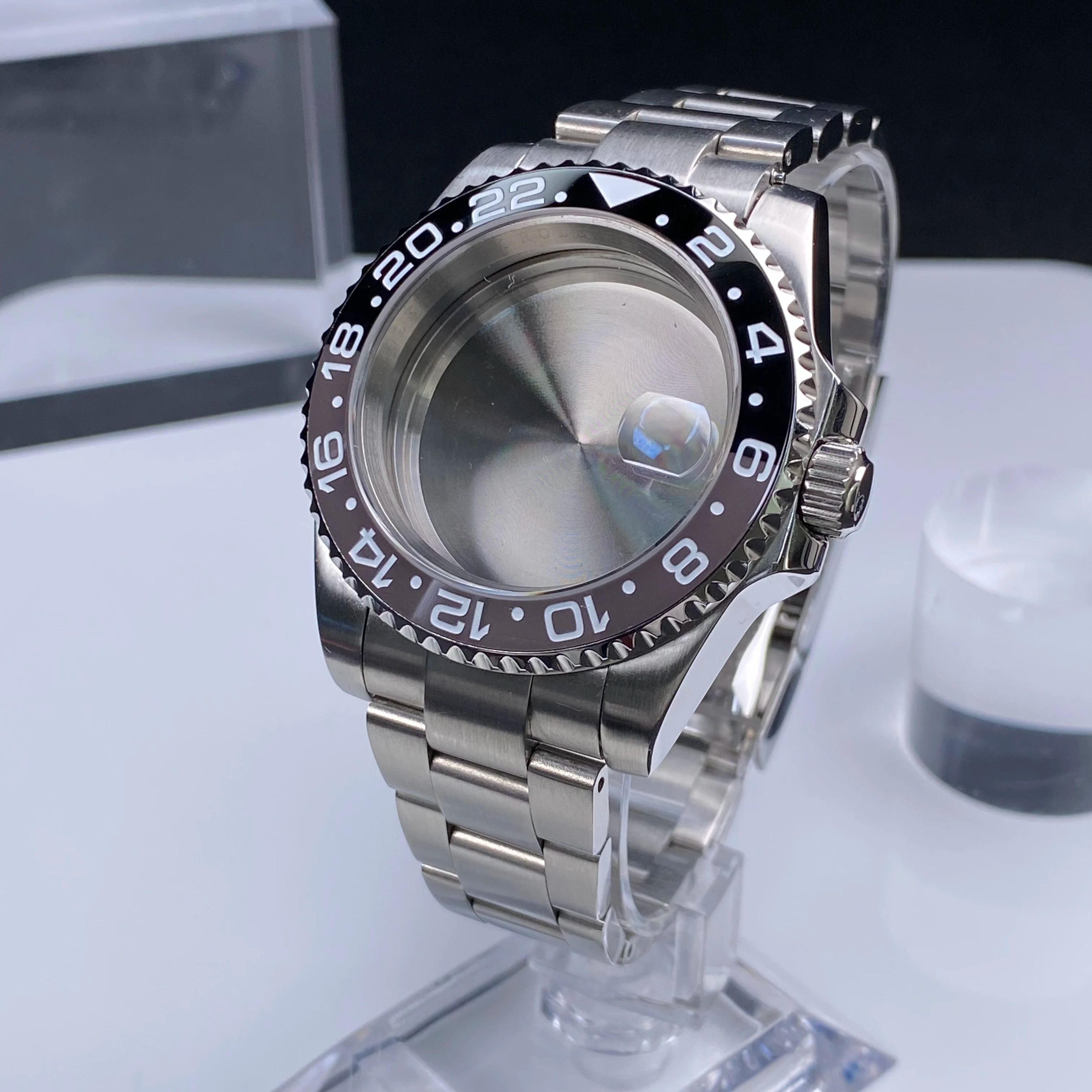 Sub Watch Case NH35 sliver 40mm GMT/SUB 120 clicks Stainless Steel Sapphire Glass fit nh34 nh35 nh36 movement 28.5mm Date Dial