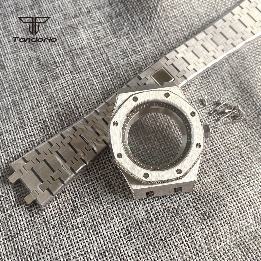 42mm Royal Oak AP Case Stainless Steel Brushed Octagon Watch Case Bracelet Glass Back Chapter Ring Sapphire Glass Fit NH35 NH36 Automatic Movement