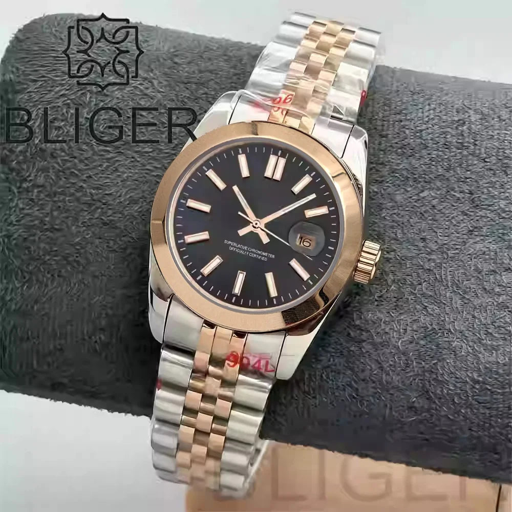 31mm Women's Watch BLIGER Two Tone Gold Case Sapphire Japan NH05 Movement 10ATM