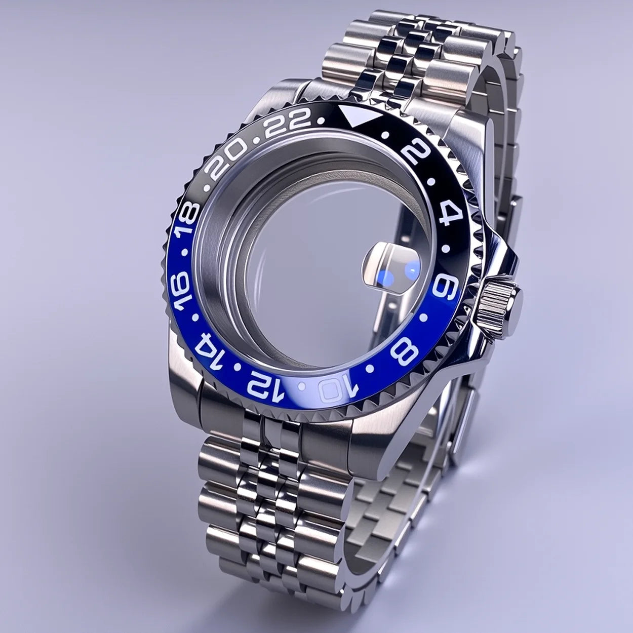 GMT Watch Case 40mm NH34 Nh35 Sliver Watch Case with Sapphire Crystal 120 Click Compatible with NH34/NH35/NH36 Movements Water-Resistant 28.5mm Dial