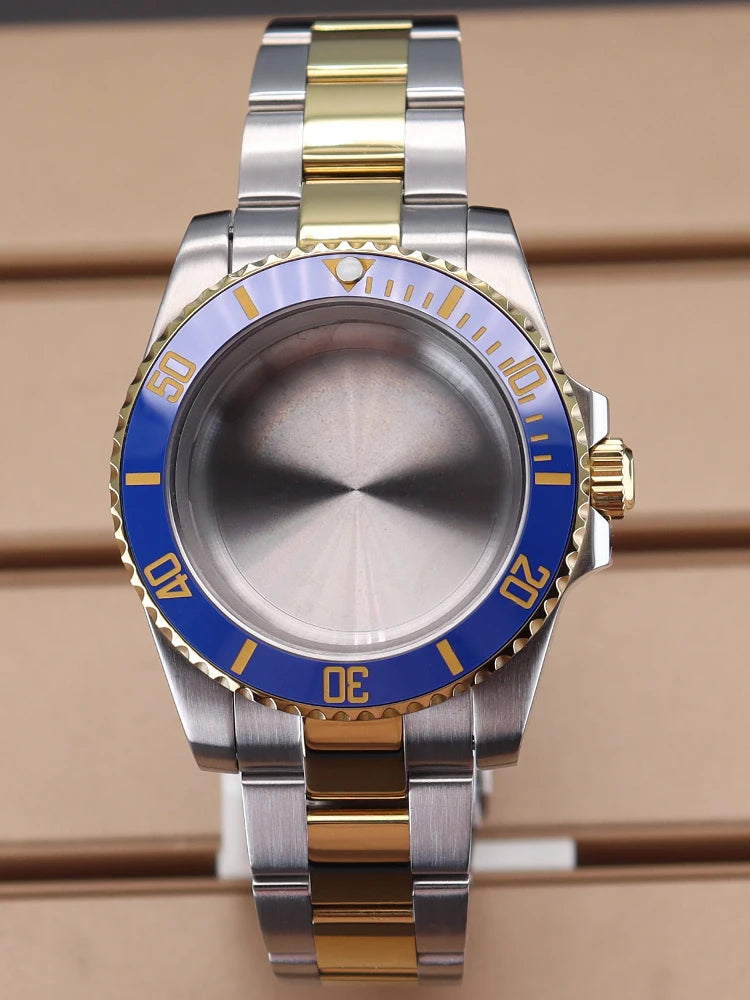 40mm Two Tone Sub / GMT Diver Watch Cases Bracelet Sapphire Glass For Seiko NH35 NH36 NH38 NH34 Miyota 8215 Eta2824 Movement 28.5mm Dial Submariner