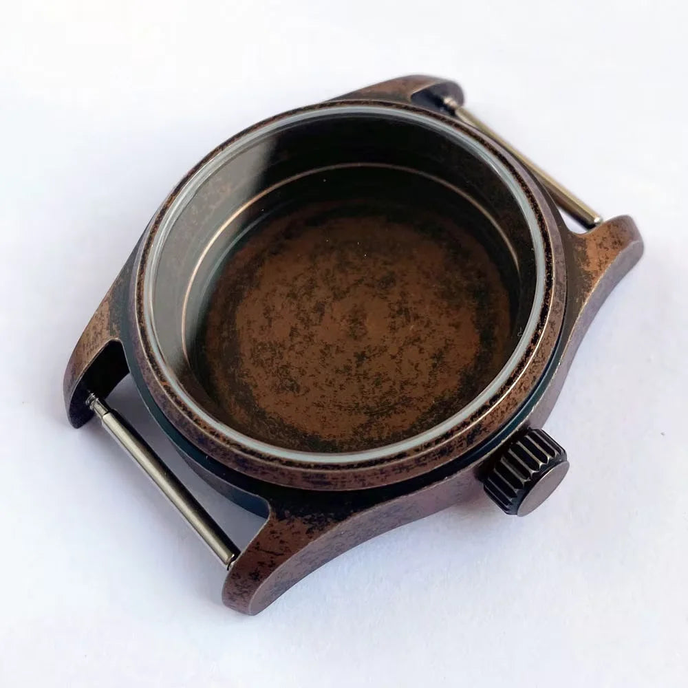 Solid Bronze Pilot Case 36mm 39mm Fit for NH35 NH36 PVD Black Pilot Case PT5000 ETA2824 Sapphire Crystal 200M Waterproof Screw Crown