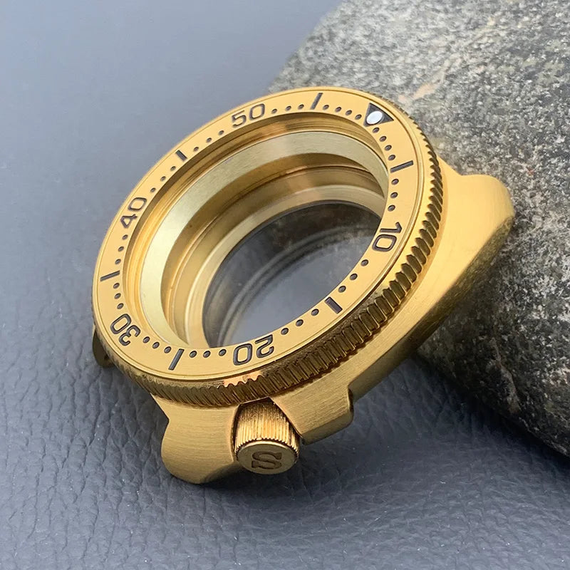 PVD Gold Turtle Abalone Watch Case 6105 6309 Crown at 4.1 Fit NH35 NH36 Movement 200m Waterproof Resistance Diving Men's Watch Case