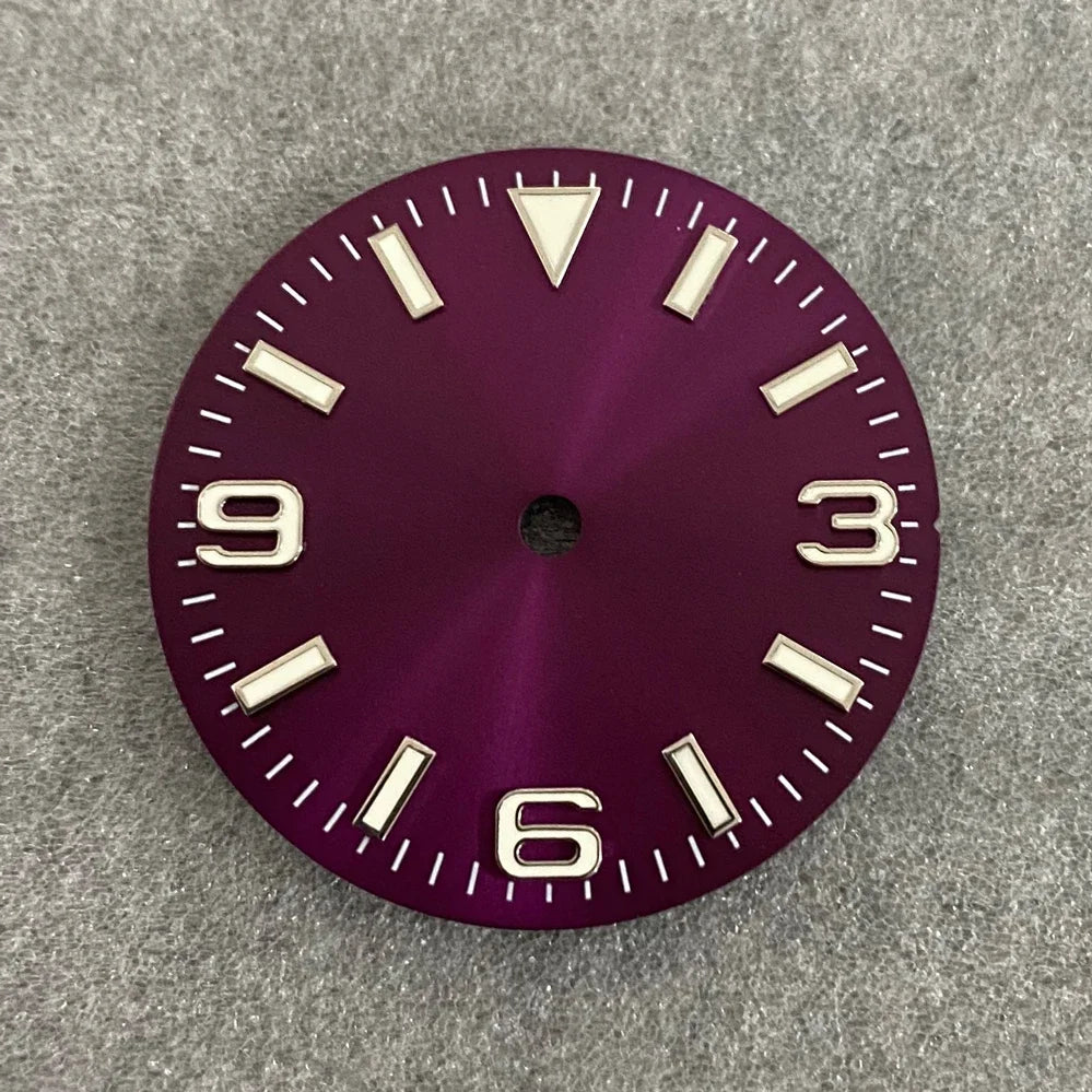 28.5mm Watch Dial + Hands Green Luminous Sun Pattern Modified 369 Nail Dial Watch Faces Accessory Fit NH35/NH36/4R/7S Movement