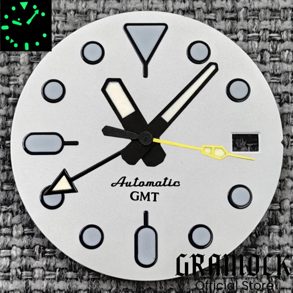 29mm Blue Red Black Orange GMT NH34 White Glossy Dial With Hands C3 Lume Fit NH34 Mechanical Watch Modified Accessories