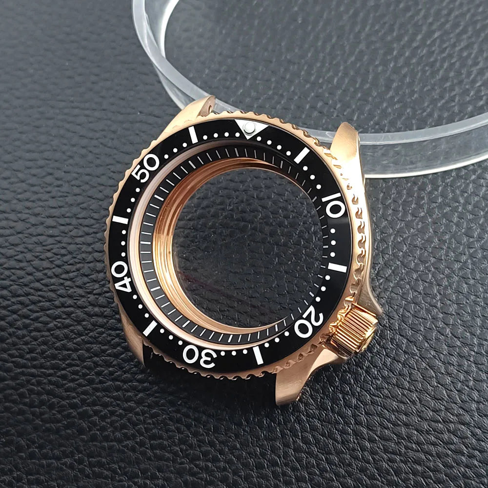 Gold Skx007 Case Mod For NH35 42mm 316 Rose Gold Steel Case Fit NH35 NH36 Movement/Dial Case Plane Sapphire Glass 22mm Strap Watch Box