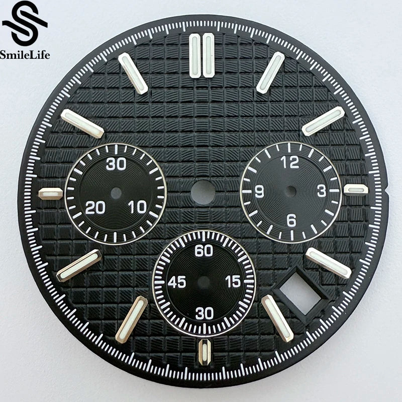 31.8mm Royal Oak Dial Green Luminous Chronograph Dial Suitable Fit VK63 Quartz Movement modified Watch Parts Accessory 3 Eyes