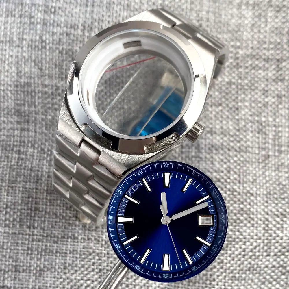 41mm Overseas Watch case NH34 NH35 NH36 NH70 NH72 Movement 33MM Dial Lume Hand Watch Part Mod Brush Finish Bracelet