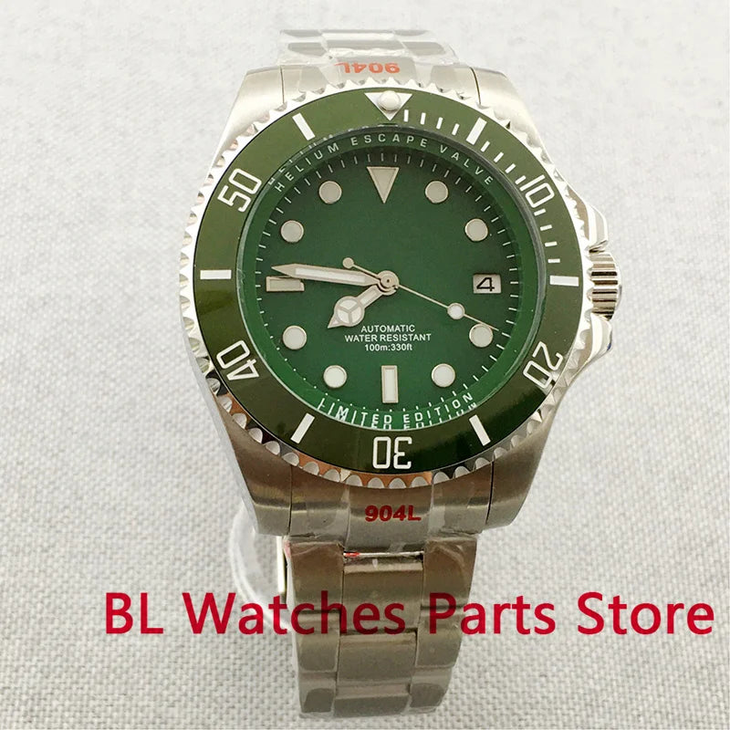 Green 43mm Deep Sea Watch Case Ceramic Insert Sapphire Glass NH35 Miyota 8215 PT5000 ETA2824 10ATM
