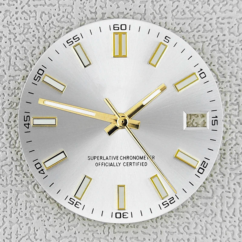 28.5mm double bar date window Watch Dial With Watch Hands Date Just Luminous Sunray Fit NH35 NH36 Watch Faces Automatic Movement