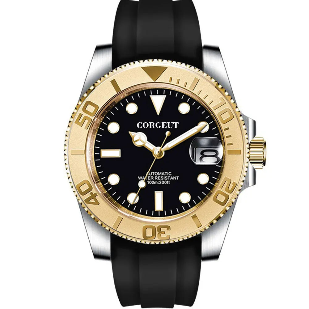 Corgeut 3002 Dive Watch  NH35 / miyota 8215 40mm Yacht Watch Two Tone Gold Ceremic Bezel  10bar Sapphire