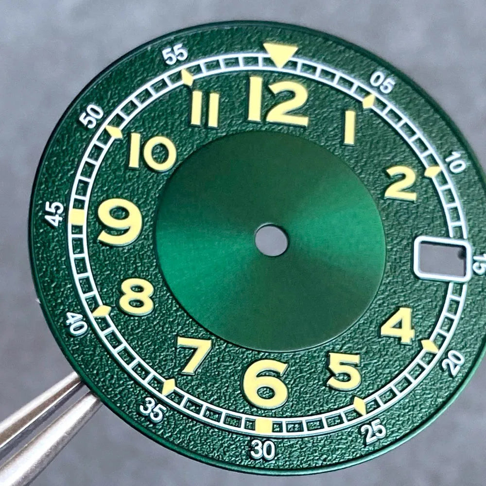 sterile 29mm Vintage Mod P ilot Fi eld green black Watch Dial Face for N H35 N H36 3 o'clock Watch Mod Case Number Markers repackage