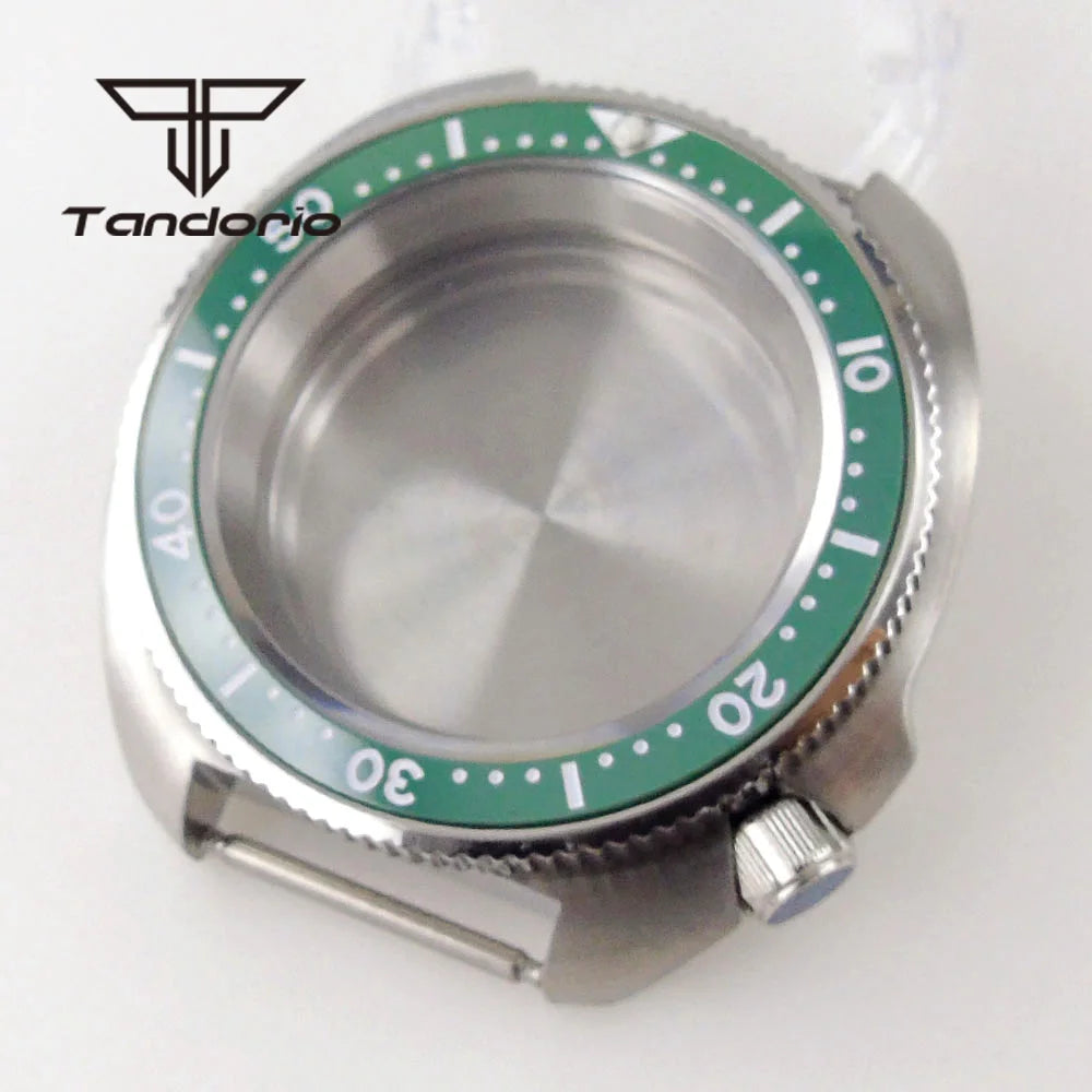 44mm Captain Willard Watch Case Stainless Steel Brushed Turtle Abalone 6105 Watch Case 20BAR Sapphire Glass Ceramic Rotating Bezel Fit NH34 NH35 NH36 ETA2824 PT5000 Movt