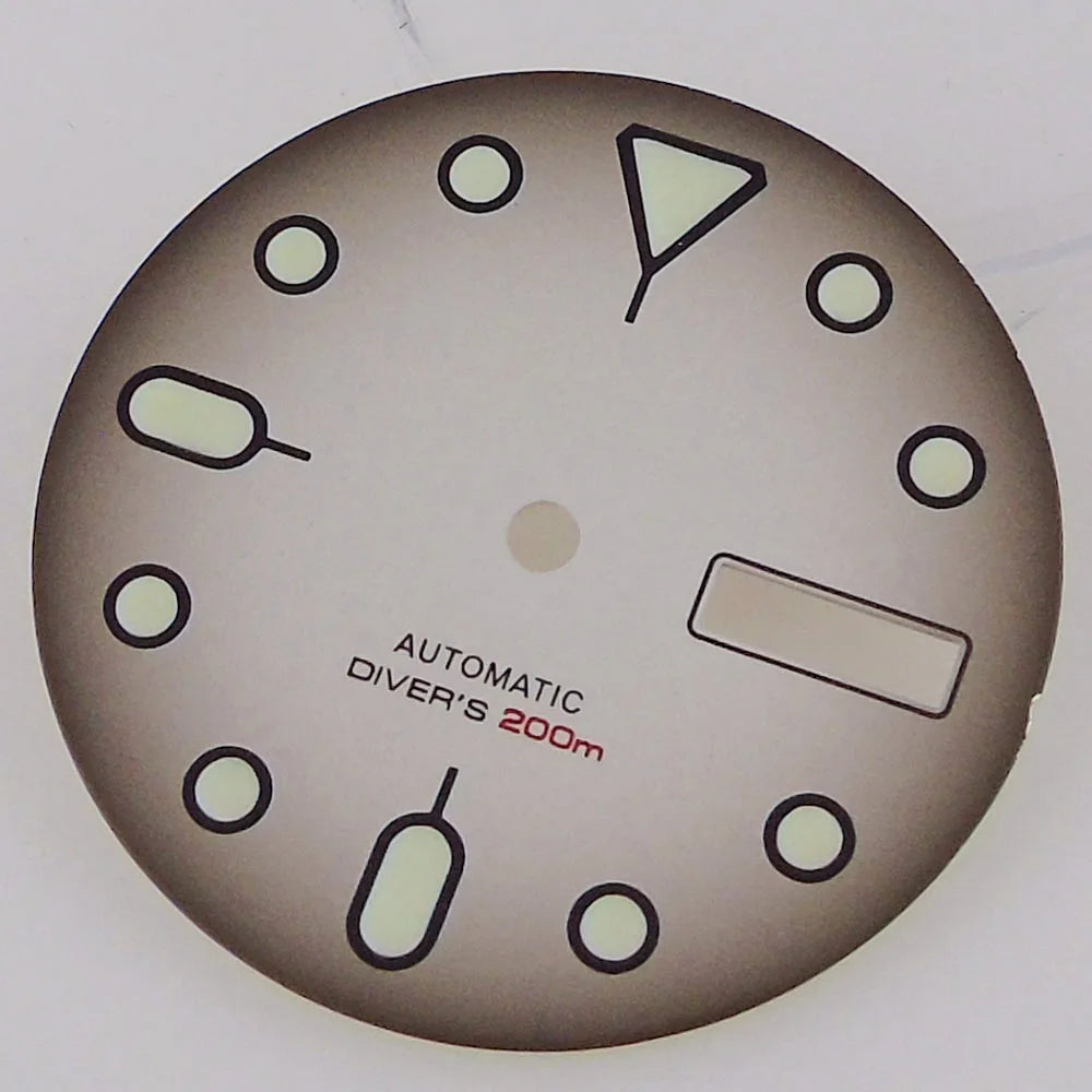 Nologo 29mm Watch Dial 3.8 Clock for NH 36 Movement Weekday Date Orange/white/black Dial Face Plate Green Lume for Di ver Watch