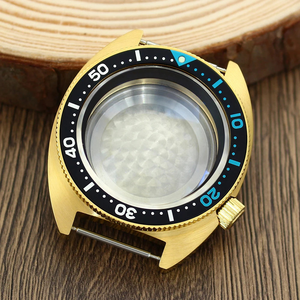 41mm Gold PVD Captain Willard Watch Case Domed Sapphire Tuna Turtle for Seiko MOD NH35 NH36 NH34 4R36 Movts Abalone Screw Crown