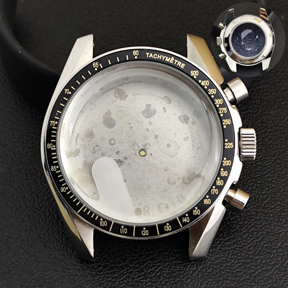 40mm Speedmaster Watch Case Stainless Steel For VK63 VK64 Chronograph Quartz Movement Mineral Moon Foorprint Sterile Caseback