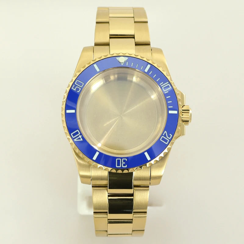 40MM PVD Gold Submariner Watch Case GMT Yacht Master Polish Strap Sapphire Glass For NH35 NH36 NH34 NH38 Miyota 8215 Eta 2824 GMT SUB Yacht 20ATM waterproof