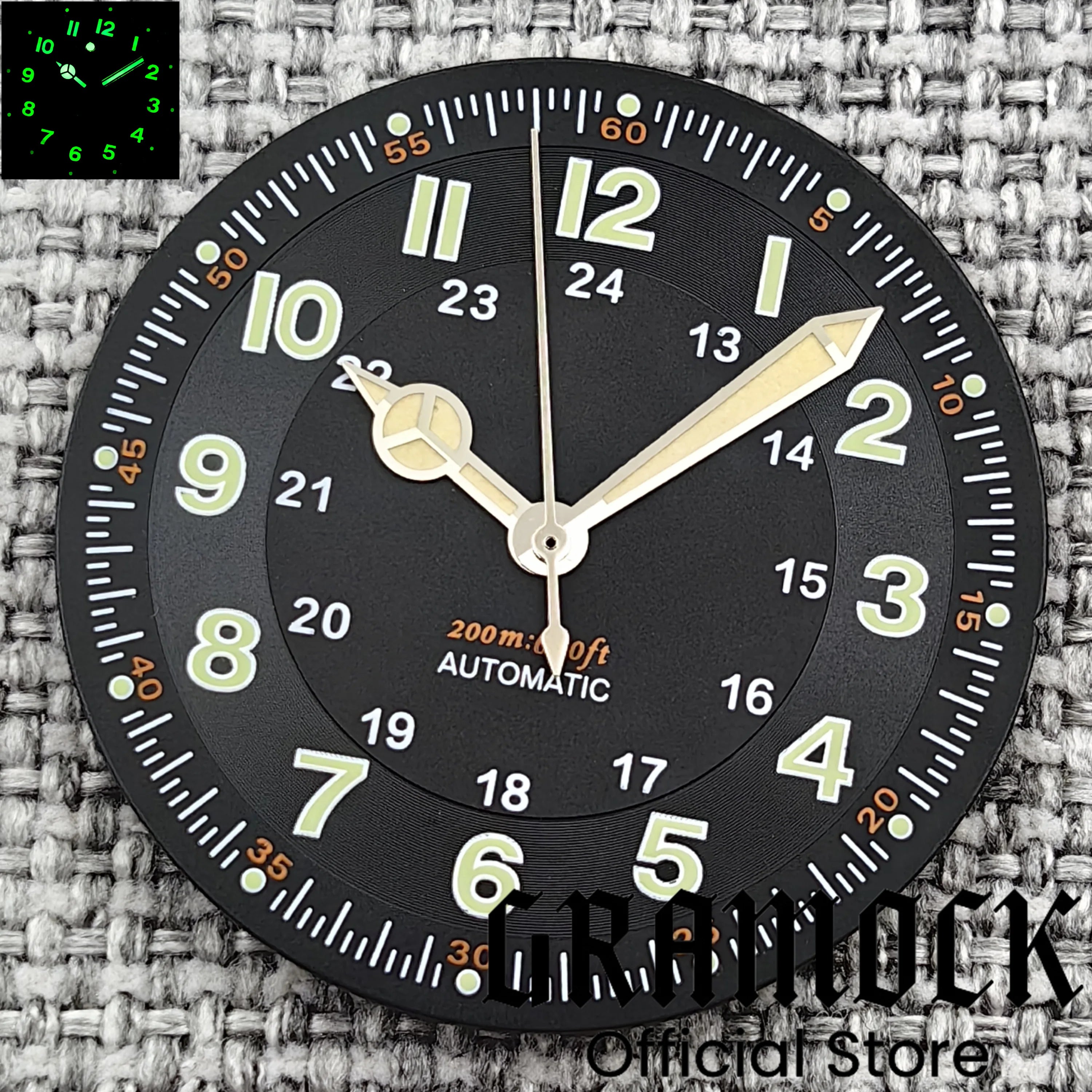 Gramock Classics Sterile 29mm Pilot Black Watch Dial Part for NH35/36 ETA PT5000 Miyota Mingzhu DG ST2130 Movement Part Hand Set