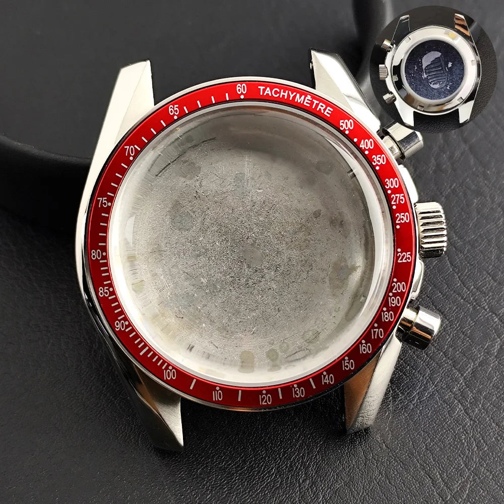 40mm Speedmaster Watch Case Stainless Steel For VK63 VK64 Chronograph Quartz Movement Mineral Moon Foorprint Sterile Caseback