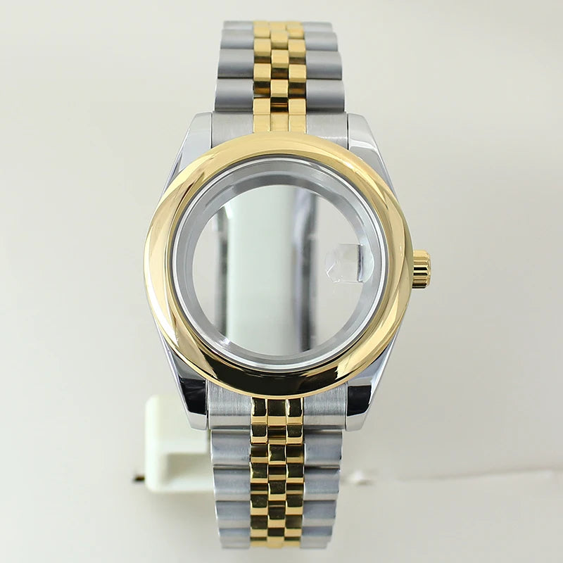 Two Tone Round Edge Watch Case 39mm 36mm Sapphire Crystal Glass For Seiko NH35 NH36 NH38 NH34 Miyota 8215 Movement Presidential Bracelet