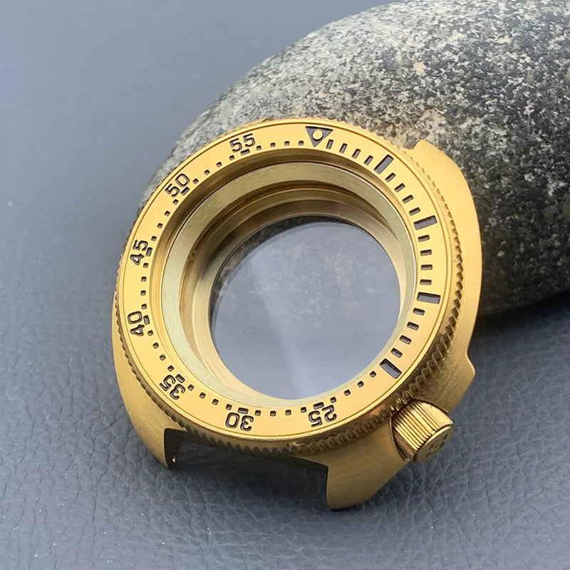 PVD Gold Turtle Abalone Watch Case 6105 6309 Crown at 4.1 Fit NH35 NH36 Movement 200m Waterproof Resistance Diving Men's Watch Case