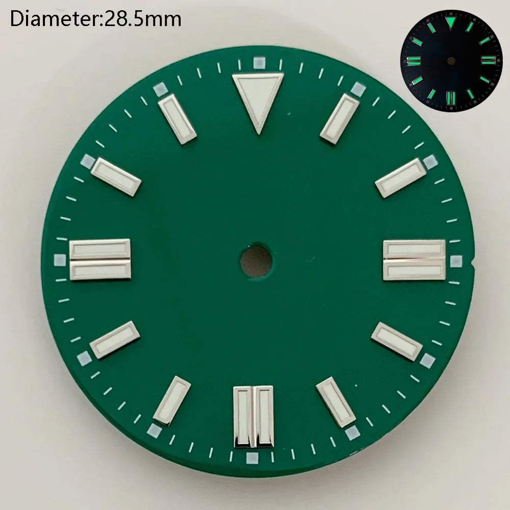 28.5mm NH35 double bar watch dial luminous grass green red dark blue yellow dial for NH35 automatic movement watch accessories can customize logo
